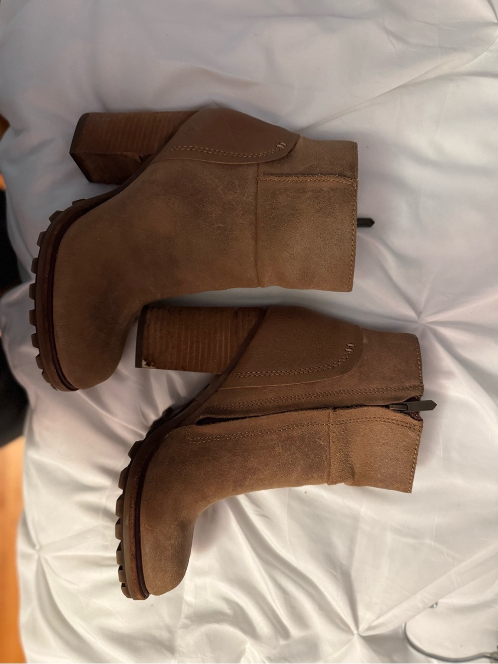 Vince Camuto Chestnut Suede Block Heel Ankle Booties